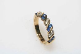 Sapphire and diamond 9 carat gold ring, size O.