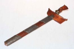 South East Asian wavy blade Kris with wooden scabbard