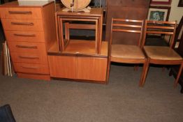 Collection of G Plan teak furniture comprising six drawer chest, nest of three tables,