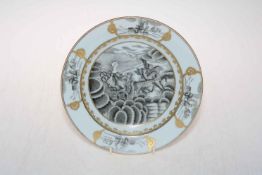 Chinese porcelain plate decorated with winged horses and chariot,
