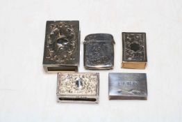 Collection of five silver match box holders and vesta case.