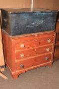 Pine chest of three long drawers and pine trunk (2).