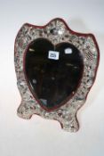 Silver mounted heart shaped boudoir mirror, stamped Sterling,