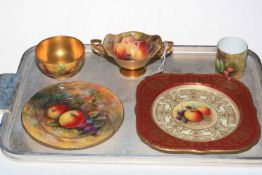 Royal Worcester fruit decorated plates, two handled cup, bowl and beaker,
