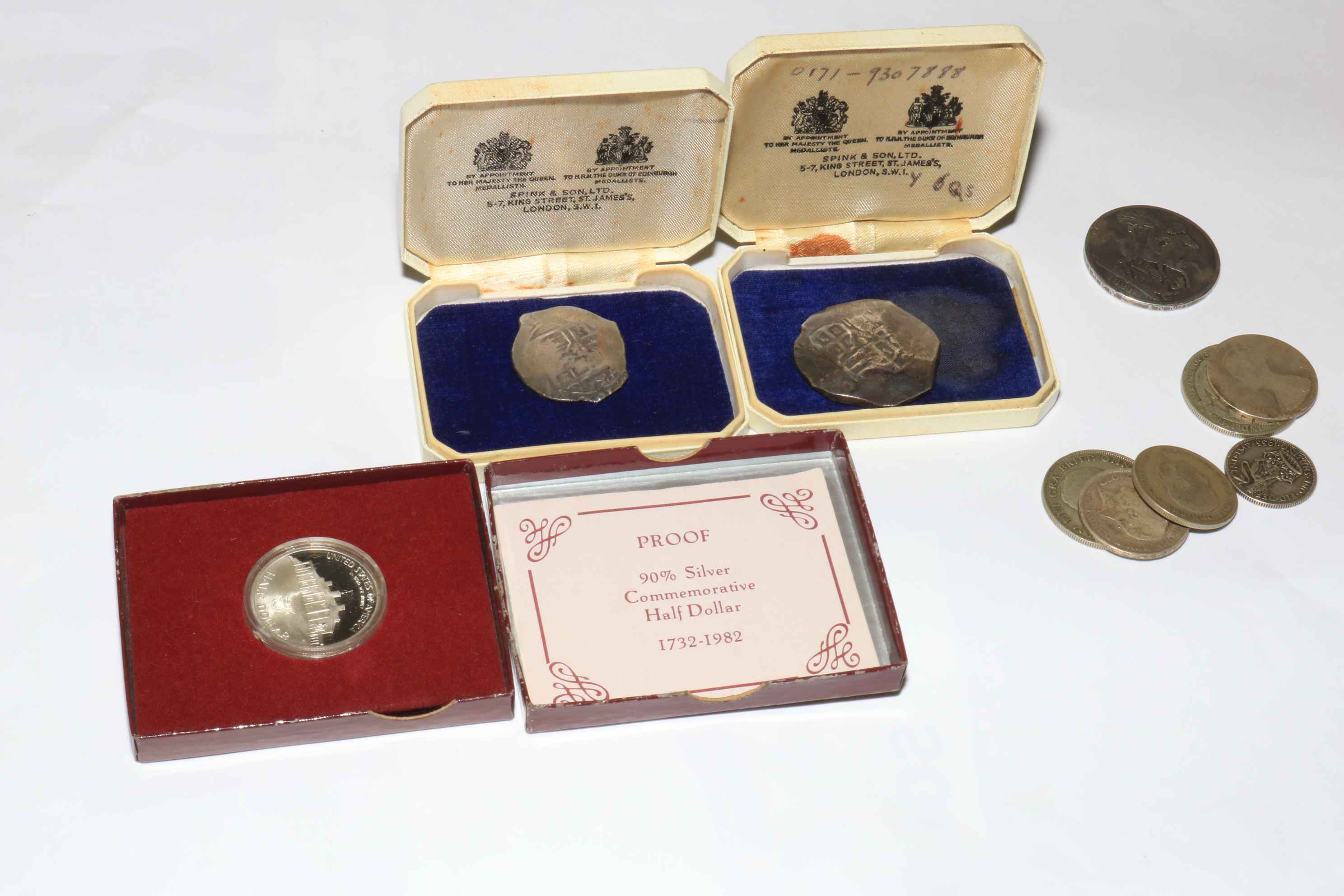 Two Lucayan Beach coins in boxes, 1982 George Washington half dollar silver proof in box with COA, - Image 2 of 2