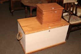 Victorian pine and painted trunk and small pine box.