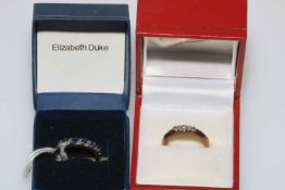 Two 9 carat gold rings diamond and sapphire and five stone diamond