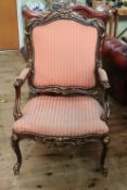 French part gilt painted fauteuil with serpentine front seat.