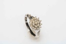 9 carat gold diamond cluster ring, size L.