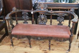 Victorian carved triple chair back settee (evidence of woodworm).