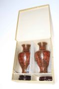 Pair of boxed cloisonne vases.