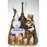 Chinese double gourd vase, Eiffel Tower and Statue of Liberty models, toby jug,