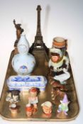 Chinese double gourd vase, Eiffel Tower and Statue of Liberty models, toby jug,