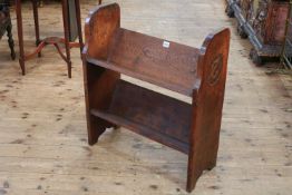 Ecclesiastical oak two tier book stand, 72cm by 62cm by 26cm (evidence of woodworm).