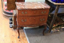 Marble topped and line inlaid serpentine front two drawer chest, 68.5cm by 63cm by 34.5cm.