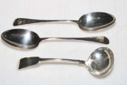 Pair silver Old English pattern tablespoons, Sheffield 1917 and silver sauce ladle,
