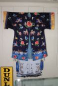 Vintage Chinese embroidered silk? robe with rose quartz buttons and floral and dragon design,