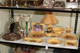 Collection of Aynsley Orchard Gold, Abbeydale chrysanthemum plates, ornate brass mirror etc.