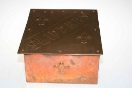 Vintage copper slipper box, 21cm high.