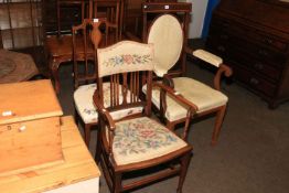 Three various Edwardian inlaid mahogany occasional chairs including two arm.