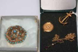 9 carat gold amethyst and diamond pendant on chain,