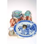 Large Chinese blue and white charger, Famille Rose decorated bowl, plates,