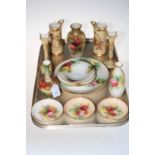 Collection of Royal Worcester pieces including pair and single rose decorated vases, plates,