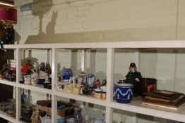 Collection of assorted tea wares, oil lamp, Robert Harrop bulldog figures, Ringtons,