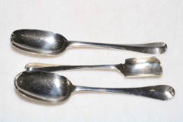 Two George II silver rat-tail tablespoons,