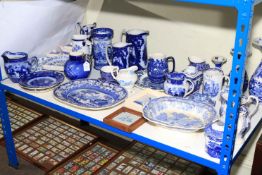 Collection of blue and white pottery including Copeland, Ringtons etc.