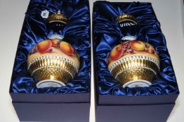 Impressive large pair of Royal Worcester fruit decorated pot pourri vases of ovoid form with