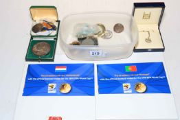 Two WWI medals named to 064182 PTE A.E. Wales ASC, Wedgwood cameo, silver pill box, coins, etc.