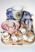 Six Royal Albert Country Roses cups and saucers, sugar and cream, lustre jug and bowl,