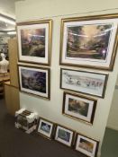 Collection of thirteen framed prints including four Thomas Kinkade, limited edition, etc.