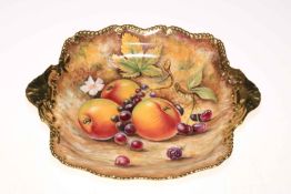Royal Worcester hand painted fruit decorated square Tudor dish, signed D Winter.