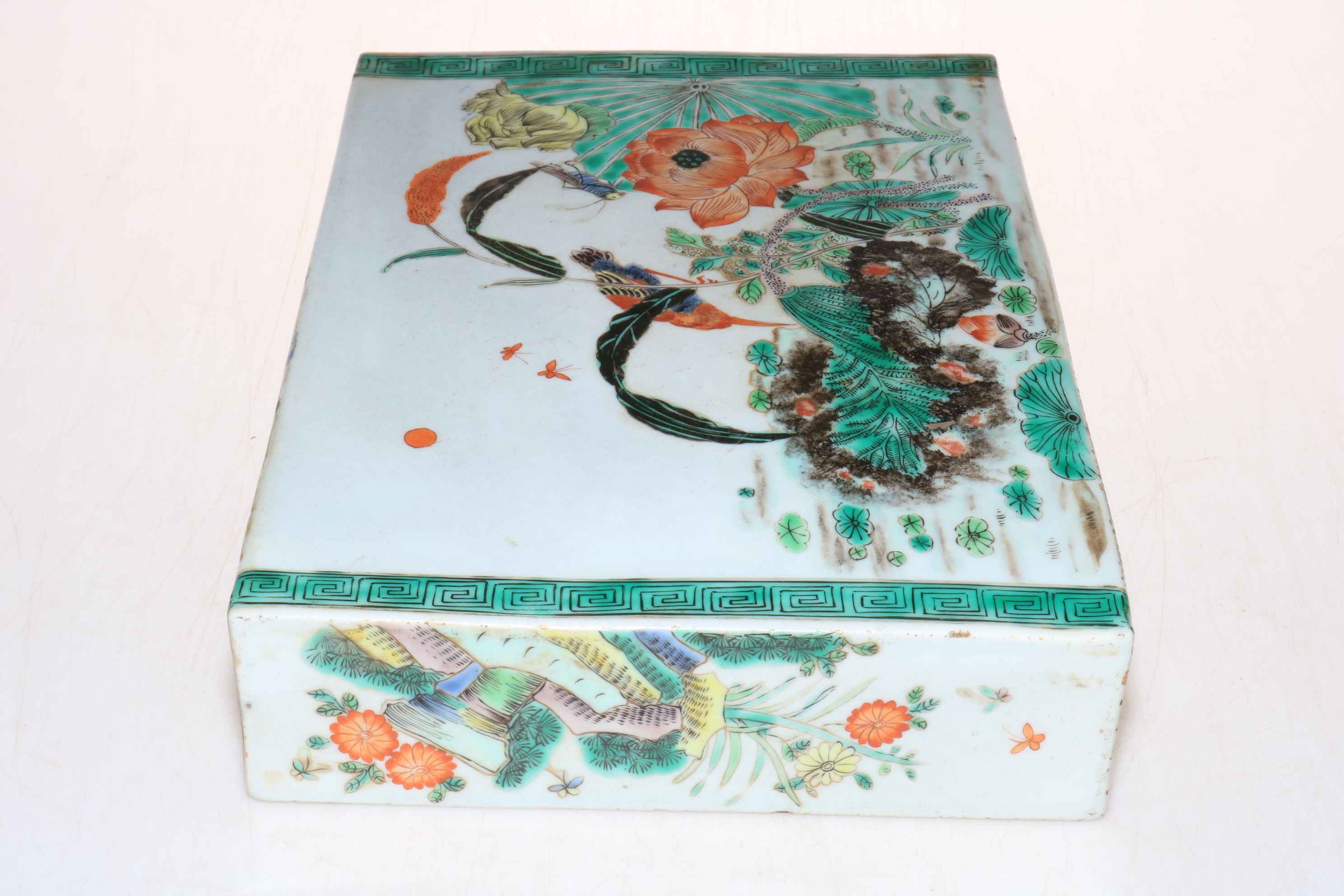 Good Chinese pillow vase decorated with bird and figures in landscape, 33cm by 22cm by 6cm. - Image 3 of 4