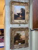 Pair Early 19th Century oil paintings, boy with cattle and milking time, 29.5cm by 24.