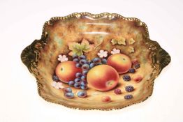 Royal Worcester hand painted fruit decorated square Tudor dish, signed J Bowman.