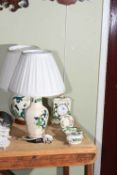 Masons Chartreuse including two table lamps, clock trinket box, etc (6).
