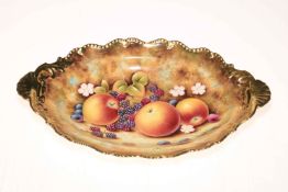 Royal Worcester hand painted fruit decorated oval Tudor dish, signed J Bowman.