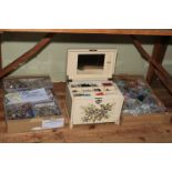 Collection of craft making jewellery and a wooden box.