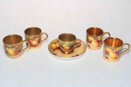 Four Royal Worcester fruit painted coffee cans, small cup and a saucer, various artists.