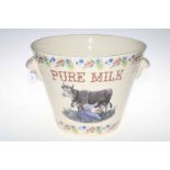 Ceramic dairy milk pail, 28cm high.