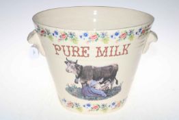 Ceramic dairy milk pail, 28cm high.