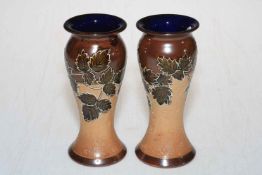 Pair Royal Doulton Slaters Patent leaf vases, 14.5cm.