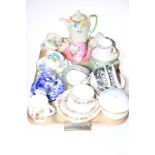 Cabinet cups, saucers and trio's including Crown Derby, Shelley, Sunderland lustre, coffee pot, etc.