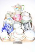 Cabinet cups, saucers and trio's including Crown Derby, Shelley, Sunderland lustre, coffee pot, etc.