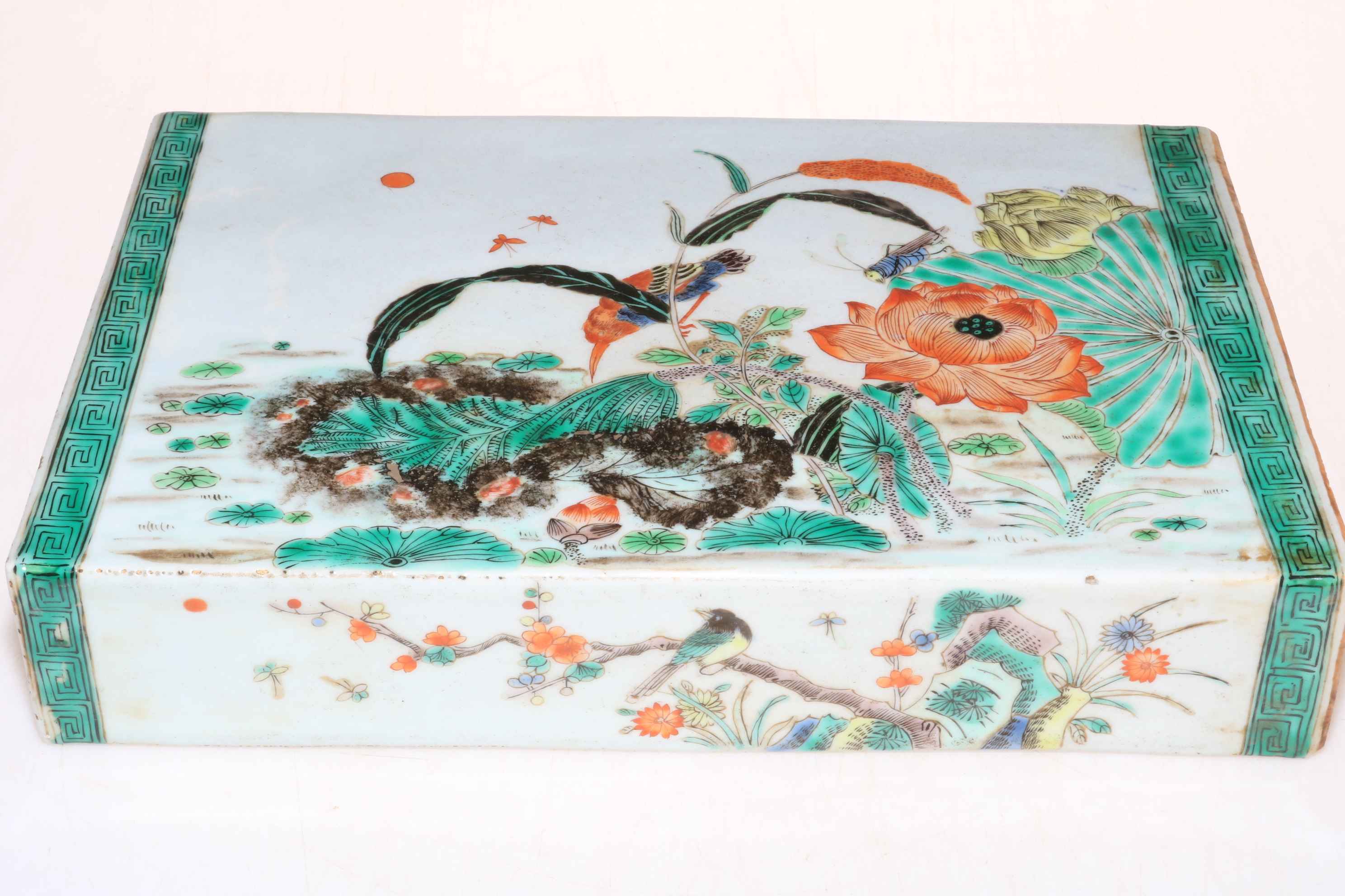 Good Chinese pillow vase decorated with bird and figures in landscape, 33cm by 22cm by 6cm. - Image 2 of 4