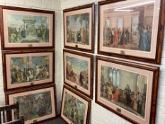 Moments in History, set of eight large framed coloured prints, 80cm by 107cm including frames.