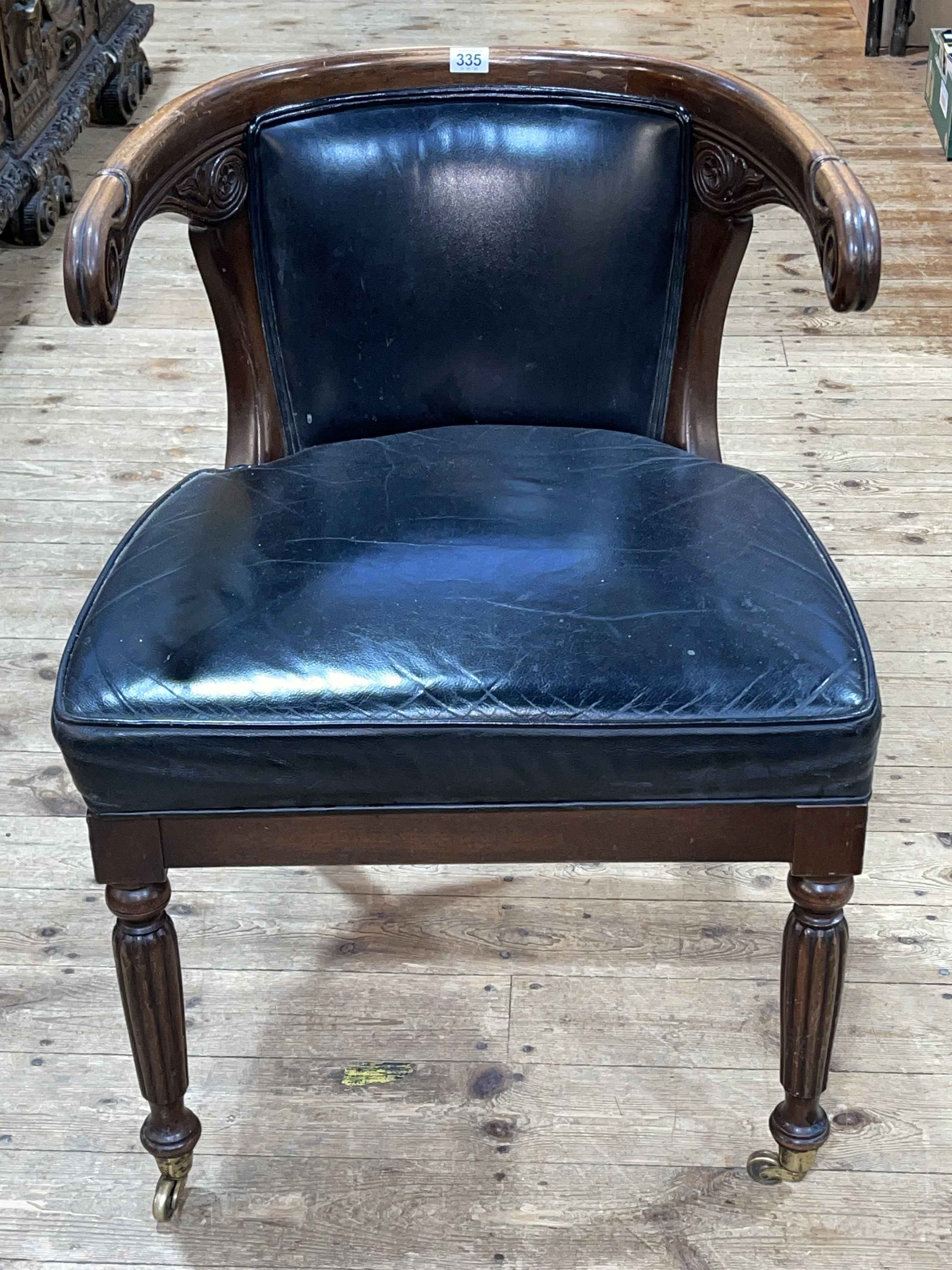 Mahogany framed library chair in black leather. - Image 2 of 2